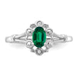 Sterling Silver Rhodium-plated Created Emerald & Diamond Ring