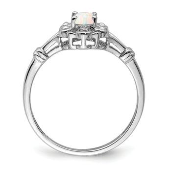 Sterling Silver Rhodium-plated Created Opal & Diamond Ring