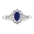 Sterling Silver Rhodium-plated Created Sapphire & Diamond Ring