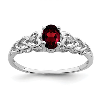 Sterling Silver Rhodium-plated Garnet & Diamond Ring - Birthstone Company