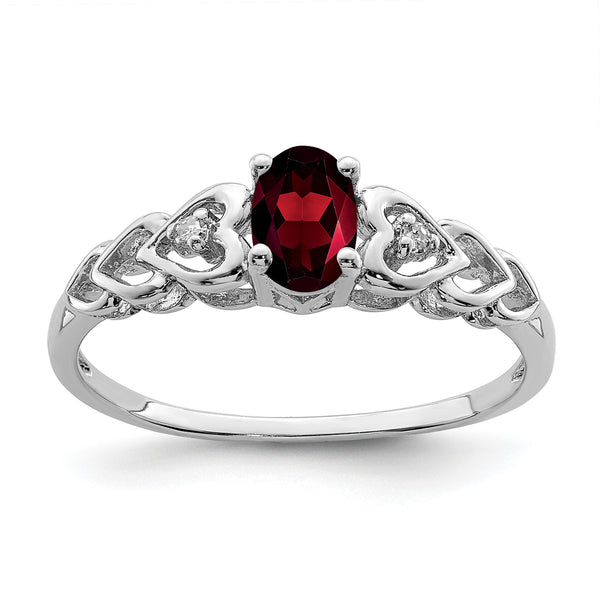 Sterling Silver Rhodium-plated Garnet & Diamond Ring - Birthstone Company