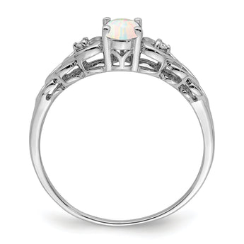 Sterling Silver Rhodium-plated Created Opal & Diamond Ring