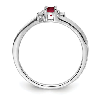 Sterling Silver Rhod-plated Created Ruby/Diamond Birthstone Ring