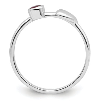 Sterling Silver Rhodium-plated Polished Circle Rhodolite Garnet Heart Ring