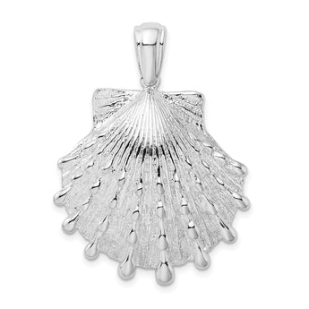 De-Ani Sterling Silver Rhodium-Plated Polished and Textured Lions Paw Shell Pendant