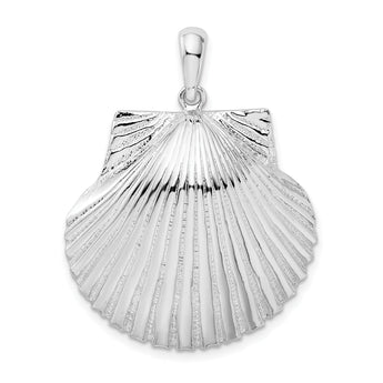 De-Ani Sterling Silver Rhodium-Plated Polished and Textured Scallop Shell Pendant