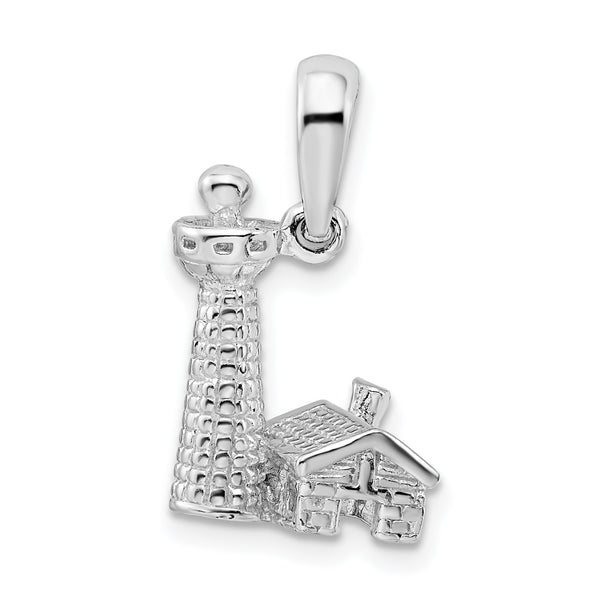 De-Ani Sterling Silver Rhodium-Plated Polished and Textured 3D Lighthouse Pendant
