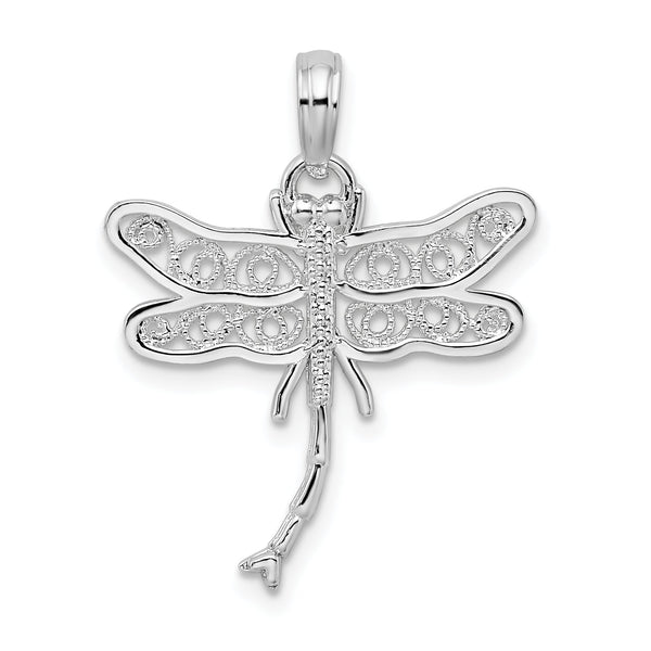 De-Ani Sterling Silver Rhodium-Plated Polished Filigree Wing Dragonfly Pendant