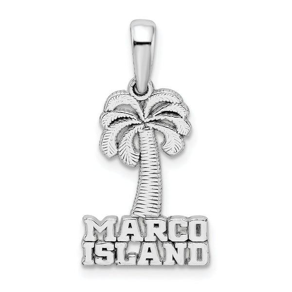De-Ani Sterling Silver Rhodium-Plated Polished Marco Island Palm Tree Pendant