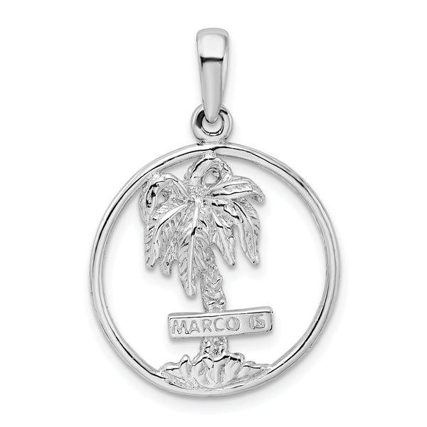 De-Ani Sterling Silver Rhodium-Plated Polished Marco Island Palm Tree Pendant