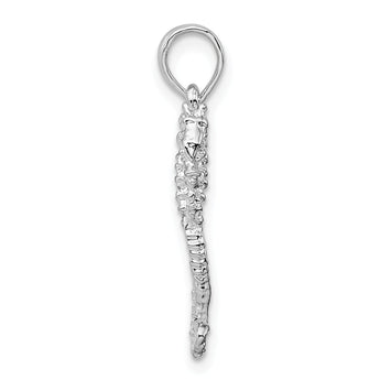 De-Ani Sterling Silver Rhodium-Plated Polished and Textured 3D Sea Horse Pendant