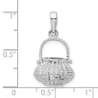 De-Ani Sterling Silver Rhodium-Plated 3D Flower Basket Moveable Handle Pendant