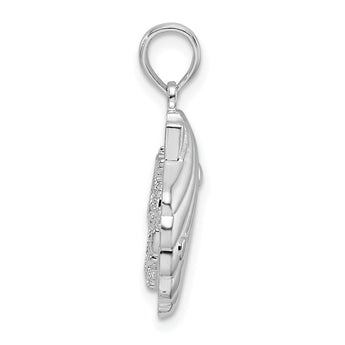 De-Ani Sterling Silver Rhodium-Plated Polished and Textured Shell / Sea Horse Pendant
