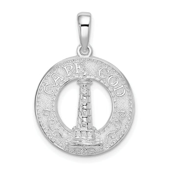De-Ani Sterling Silver Rhodium-Plated Cape Cod with Lighthouse Circle Pendant