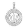 De-Ani Sterling Silver Rhodium-Plated Polished Barbados with Trident Circle Pendant