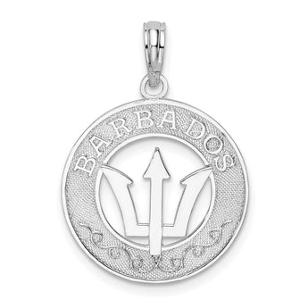 De-Ani Sterling Silver Rhodium-Plated Polished Barbados with Trident Circle Pendant