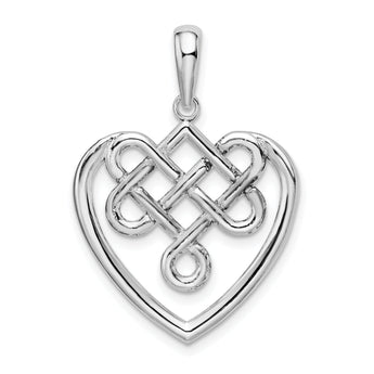 De-Ani Sterling Silver Rhodium-Plated Polished Celtic Knot Heart Pendant
