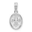 De-Ani Sterling Silver Polished and Textured Fleur de Lis Small Oval Pendant