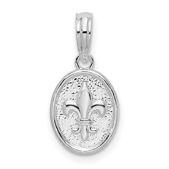 De-Ani Sterling Silver Polished and Textured Fleur de Lis Small Oval Pendant