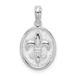 De-Ani Sterling Silver Rhodium-Plated Polished and Textured Fleur de Lis Oval Pendant
