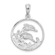 De-Ani Sterling Silver Rhodium-Plated Polished Dolphins Swimming Oval Pendant