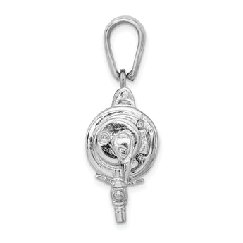 De-Ani Sterling Silver Rhodium-Plated Polished 3D Moveable Fishing Reel Pendant