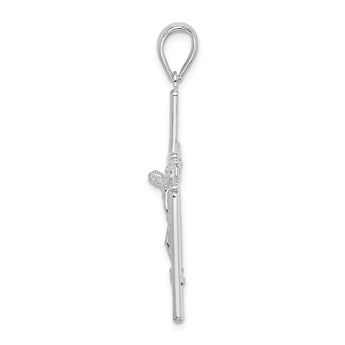 De-Ani Sterling Silver Rhodium-Plated Polished and Satin Crucifix Pendant