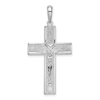 De-Ani Sterling Silver Rhodium-Plated Polished and Satin Crucifix Pendant