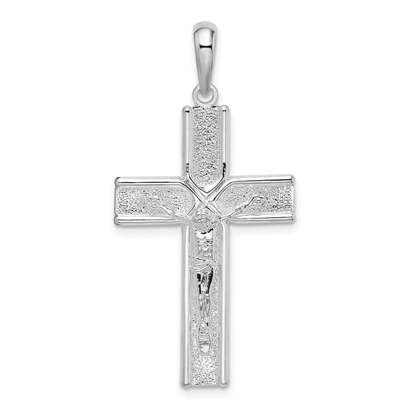 De-Ani Sterling Silver Rhodium-Plated Polished and Satin Crucifix Pendant