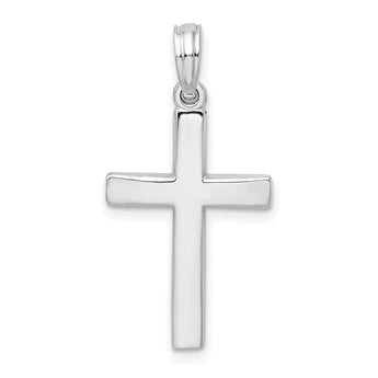 De-Ani Sterling Silver Rhodium-Plated Beveled Latin Cross Pendant