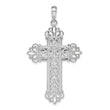 De-Ani Sterling Silver Rhodium-Plated Diamond-Cut Filigree Fleur de Lis Cross Pendant