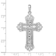 De-Ani Sterling Silver Rhodium-Plated Diamond-Cut Filigree Fleur de Lis Cross Pendant
