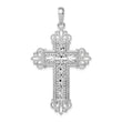 De-Ani Sterling Silver Rhodium-Plated Diamond-Cut Filigree Fleur de Lis Cross Pendant