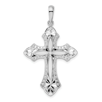 De-Ani Sterling Silver Rhodium-Plated Fleur de Lis with Poem on Reverse Cross Pendant