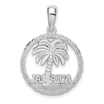 De-Ani Sterling Silver Rhodium-Plated Jamaica with Palm Tree Cut-Out Disc Pendant