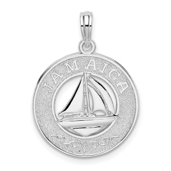 De-Ani Sterling Silver Rhodium-Plated Jamaica Round Circle with Sailboat Pendant