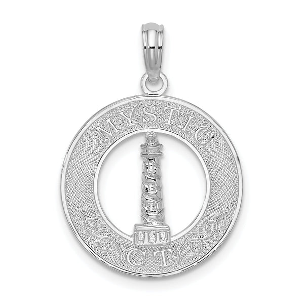 De-Ani Sterling Silver Rhodium-Plated Mystic Connecticut Circle with Lighthouse Pendant