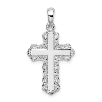 De-Ani Sterling Silver Polished Lace-edge Cross Pendant