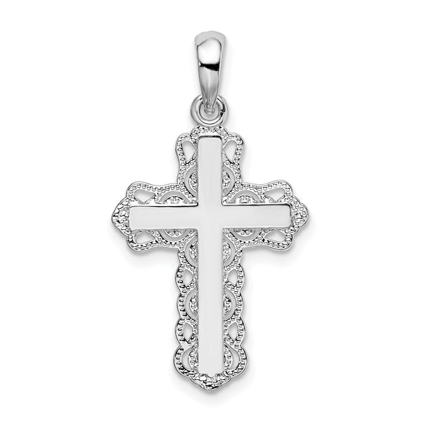De-Ani Sterling Silver Polished Lace-edge Cross Pendant