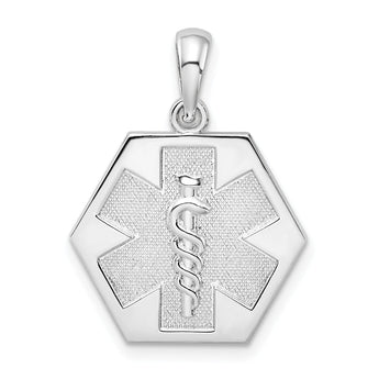 De-Ani Sterling Silver Rhodium-Plated Polished Caduceus Hexagon Disc Pendant