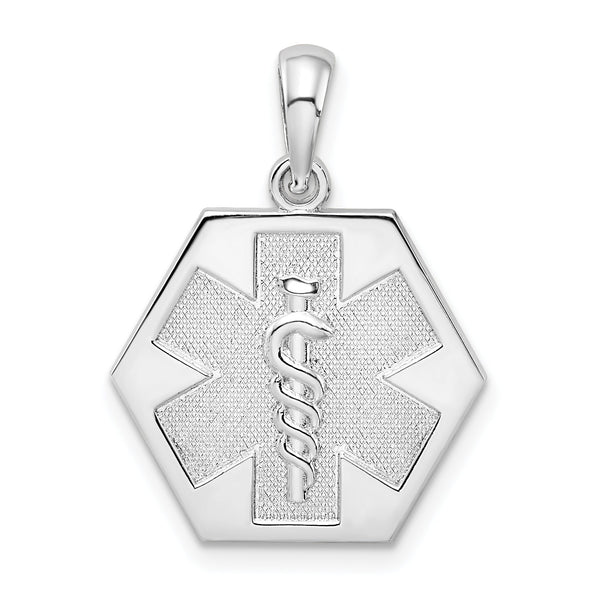 De-Ani Sterling Silver Rhodium-Plated Polished Caduceus Hexagon Disc Pendant