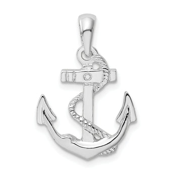 De-Ani Sterling Silver Rhodium-Plated Polished Anchor with Rope Pendant