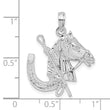 De-Ani Sterling Silver Rhodium-Plated Horse Head with Crop and Horseshoe Pendant