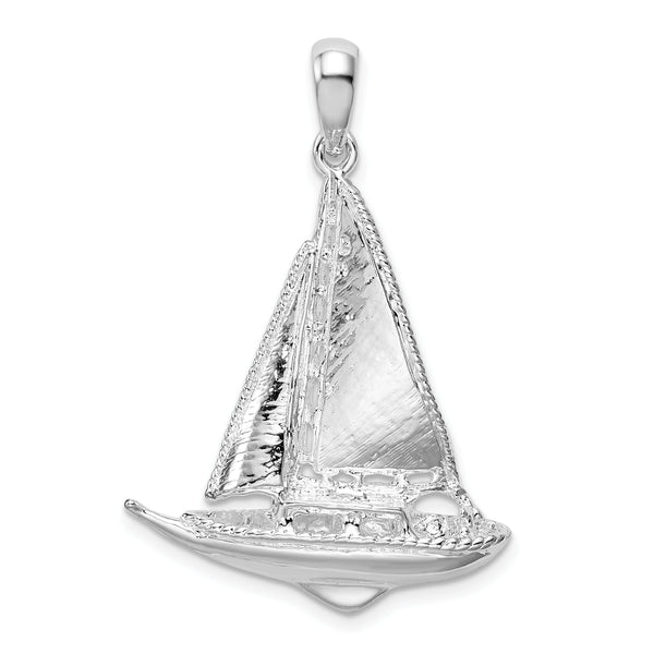 De-Ani Sterling Silver Rhodium-Plated Polished 3D Sailboat Pendant