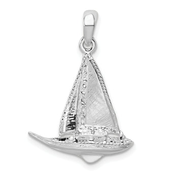 De-Ani Sterling Silver Rhodium-Plated Polished 3D Sailboat Pendant