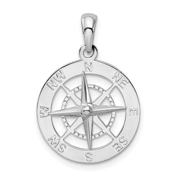 De-Ani Sterling Silver Rhodium-Plated Polished Nautical Compass Pendant