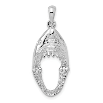 De-Ani Sterling Silver Rhodium-Plated Polished Moveable Shark Head Pendant