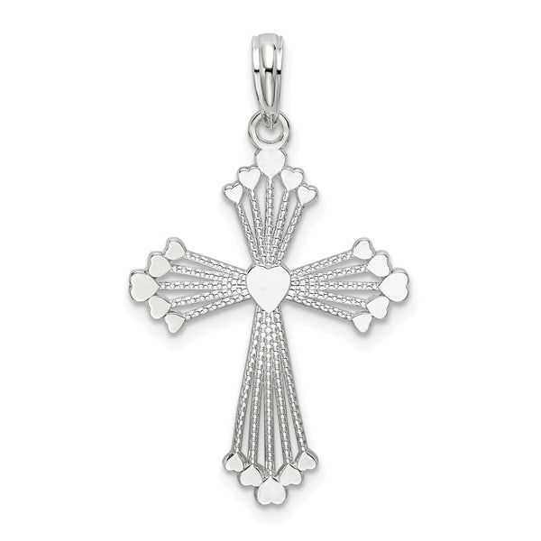 De-Ani Sterling Silver Rhodium-Plated Polished Heart Cross Pendant