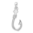 De-Ani Sterling Silver Polished 3D Large Fish Hook with Rope Pendant