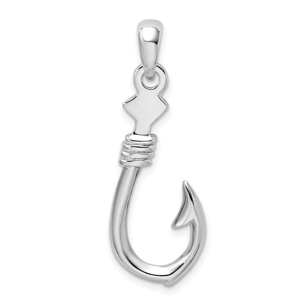 De-Ani Sterling Silver Polished 3D Large Fish Hook with Rope Pendant